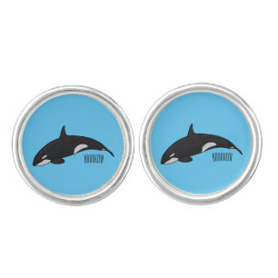 Killer whale cartoon illustration cufflinks
