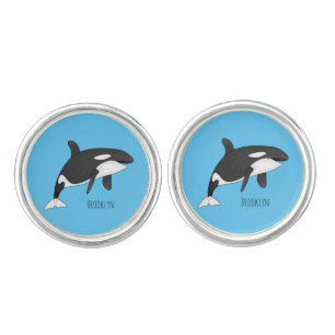 Killer whale cartoon illustration cufflinks