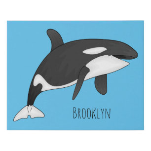 Killer whale cartoon illustration faux canvas print