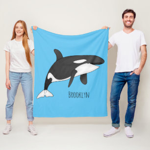 Killer whale cartoon illustration fleece blanket