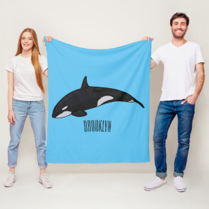 Killer whale cartoon illustration fleece blanket