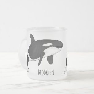 Killer whale cartoon illustration  frosted glass coffee mug