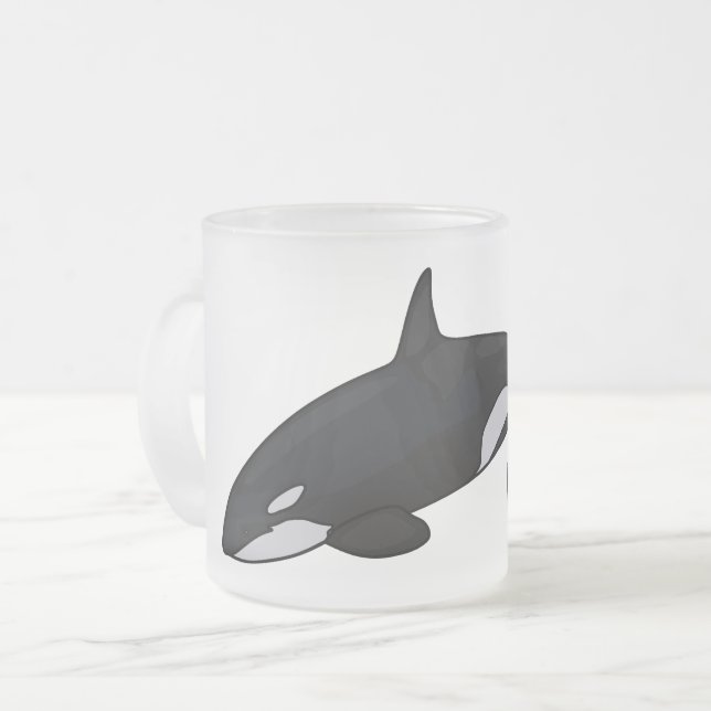 Killer whale cartoon illustration frosted glass coffee mug (Front Left)