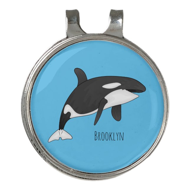 Killer whale cartoon illustration  golf hat clip (Front)