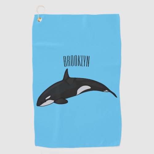 Killer whale cartoon illustration golf towel