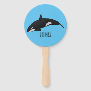 Killer whale cartoon illustration hand fan