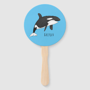 Killer whale cartoon illustration hand fan
