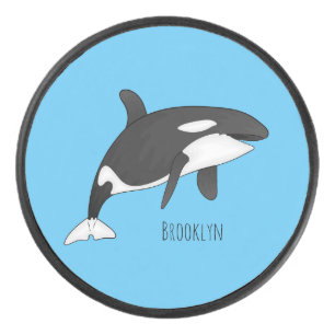 Killer whale cartoon illustration hockey puck