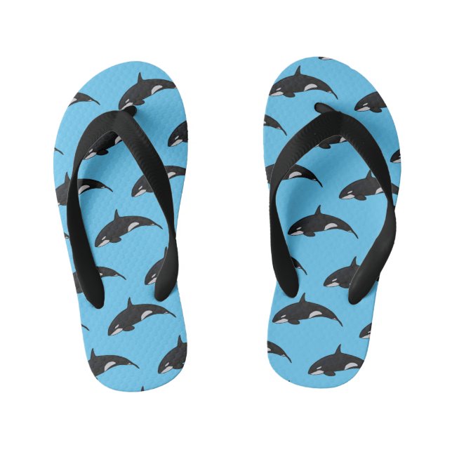 Killer whale cartoon illustration kid's flip flops (Footbed)