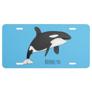 Killer whale cartoon illustration license plate