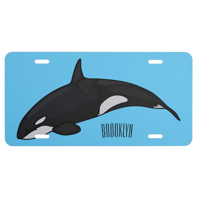 Killer whale cartoon illustration license plate (Front)