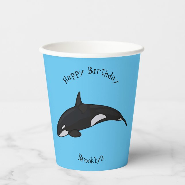 Killer whale cartoon illustration paper cups (Front)