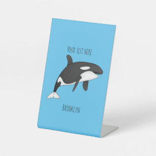 Killer whale cartoon illustration pedestal sign