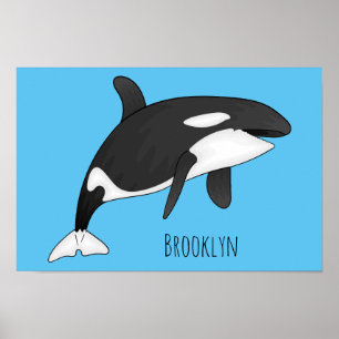 Killer whale cartoon illustration poster