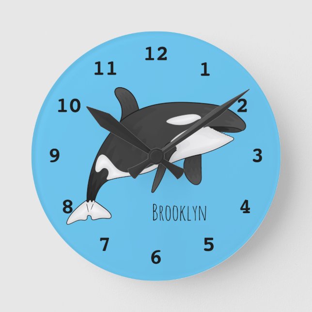 Killer whale cartoon illustration  round clock (Front)