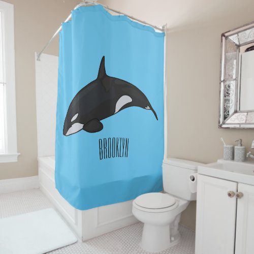 Killer whale cartoon illustration shower curtain