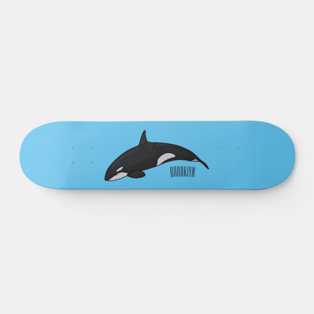 Killer whale cartoon illustration skateboard (Horz)