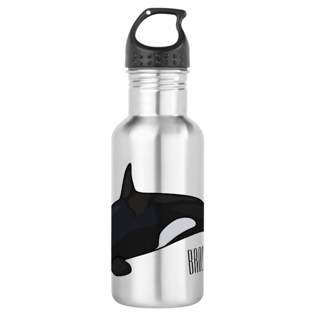 Killer whale cartoon illustration stainless steel water bottle (Front)