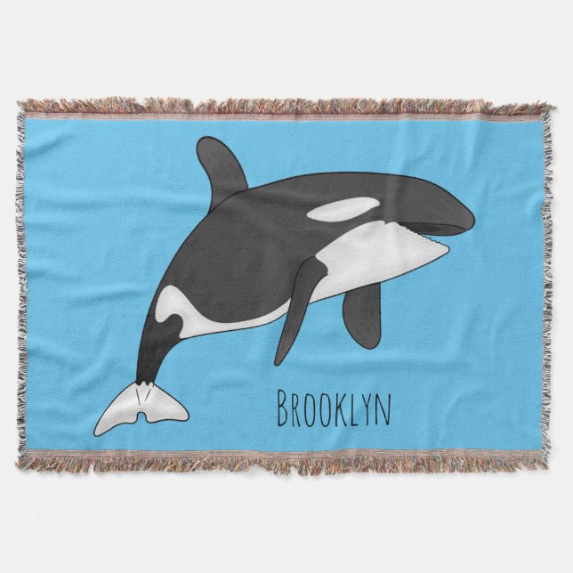 Killer whale cartoon illustration throw blanket (Front)