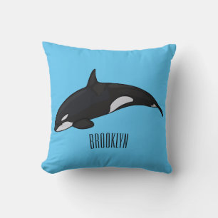 Killer whale cartoon illustration throw pillow