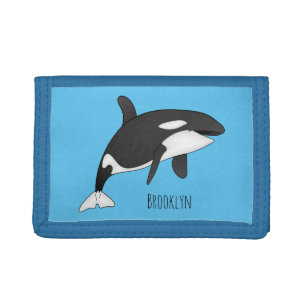 Killer whale cartoon illustration tri-fold wallet