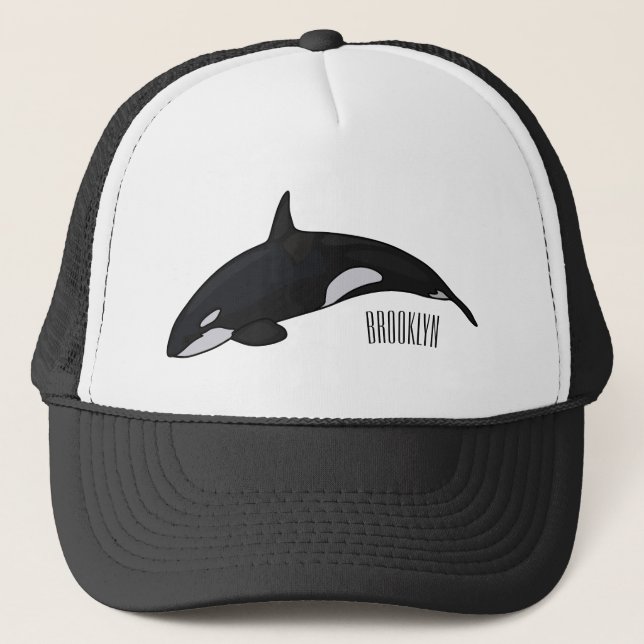 Killer whale cartoon illustration trucker hat (Front)