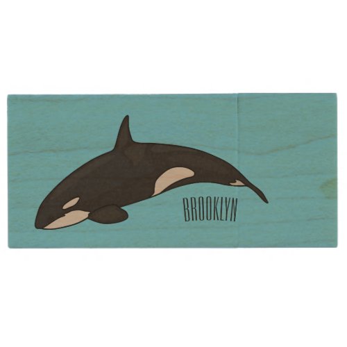 Killer whale cartoon illustration wood flash drive