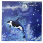 Killer Whale Ceramic Tile Blue Full Moon<br><div class="desc">Killer Whales on Blue Full Moon Ceramic Tiles - MIGNED Painting</div>