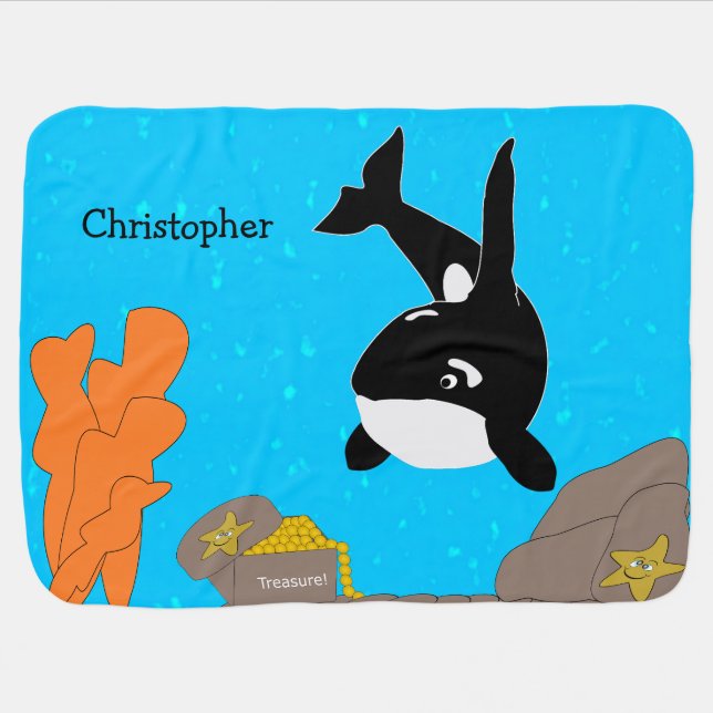 Killer Whale Design Just Add Name Baby Blanket (Horizontal)