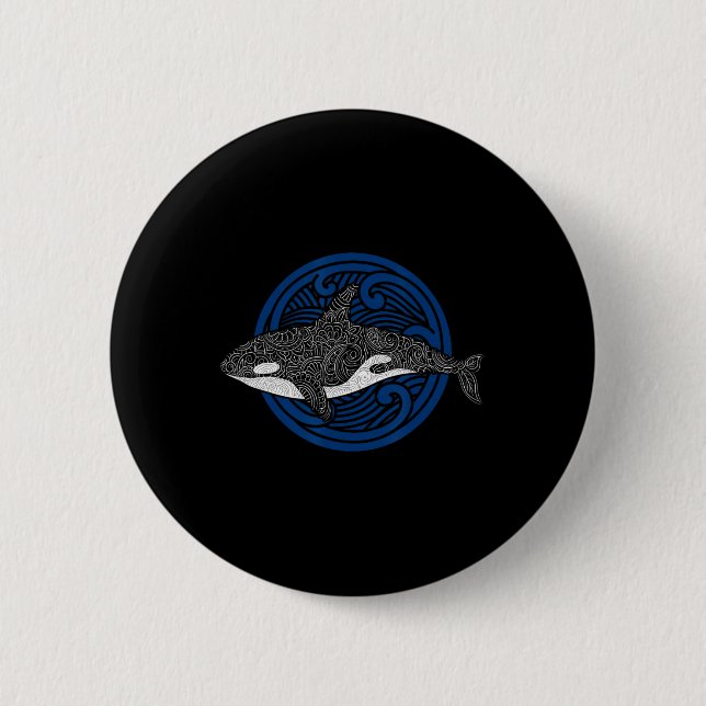 Killer Whale Design Ocean Waves Men Boys Kids Orca Button (Front)