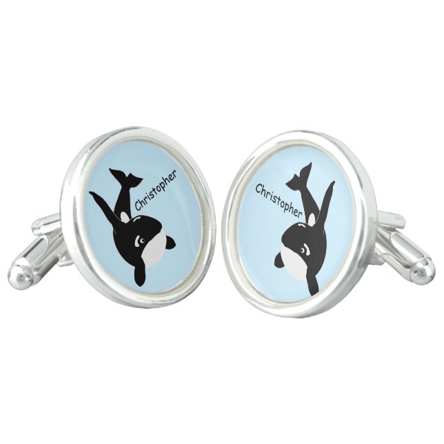 Killer Whale Design Personalised Cufflinks (Angled)