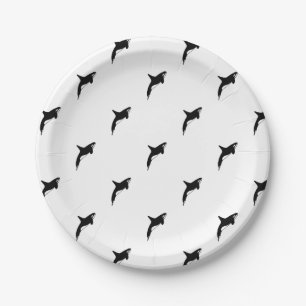 Killer whale in black and white paper plates