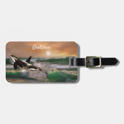 Killer Whale in Rough Sea   Luggage Tag