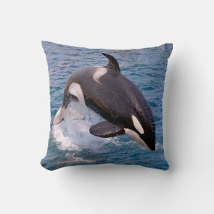 Killer whale jumping out of water  throw pillow