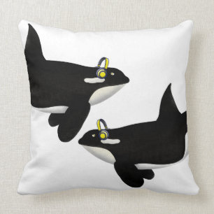 Killer Whale Listening To music Yellow Headphones Throw Pillow