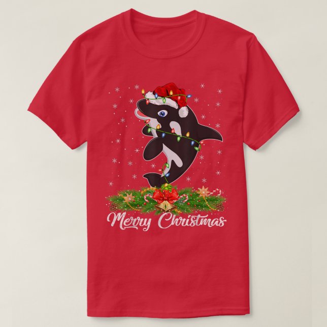 Killer Whale Lover Matching Santa Hat Killer Whale T-Shirt (Design Front)