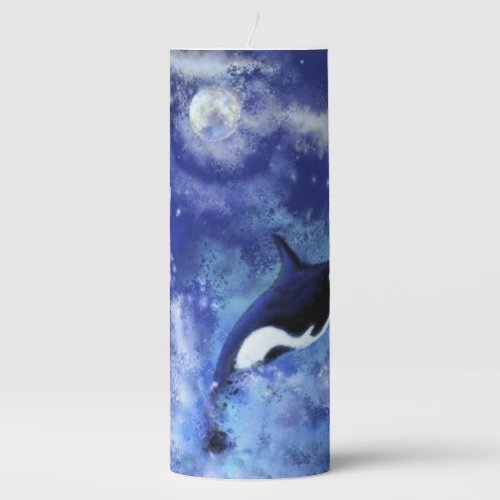 Killer Whale on Blue Full Moon Candle
