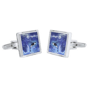Killer Whale on Blue Full Moon Cufflinks