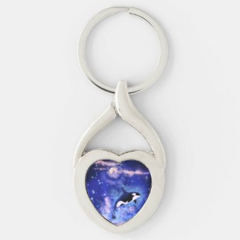 Killer Whale On Blue Full Moon Keychain Painting by Migned at Zazzle