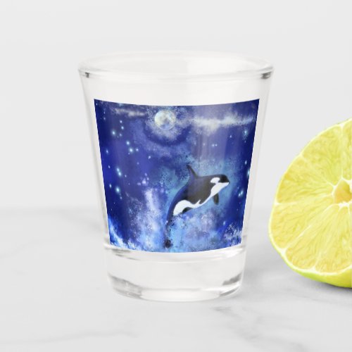 Killer Whale on Blue Full Moon Shot Glass