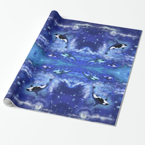 Killer Whale on Blue Full Moon Wrapping Paper