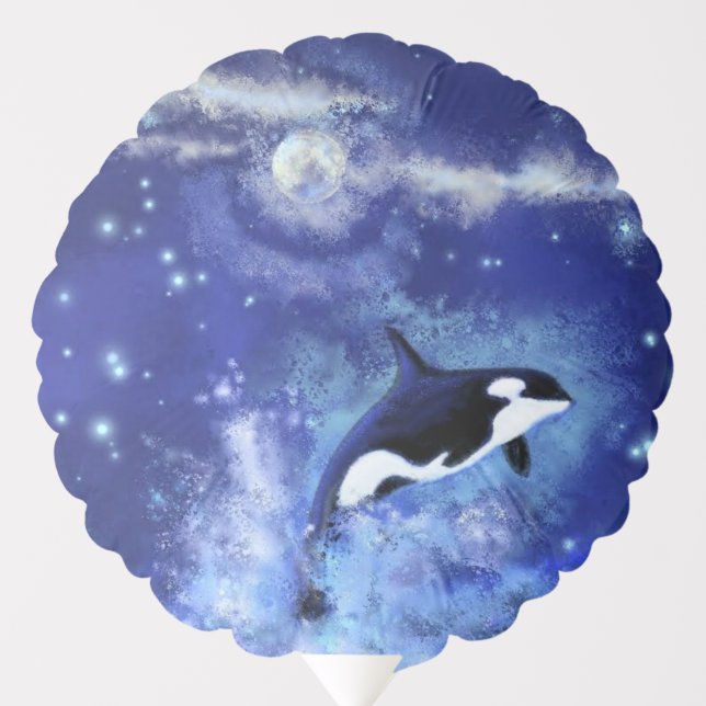 Killer Whale on Full Moon - Art Drawing Balloon (Front)