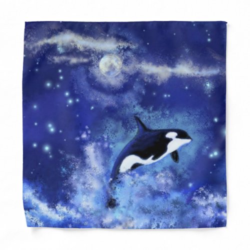 Killer Whale on Full Moon _ Art Drawing Bandana