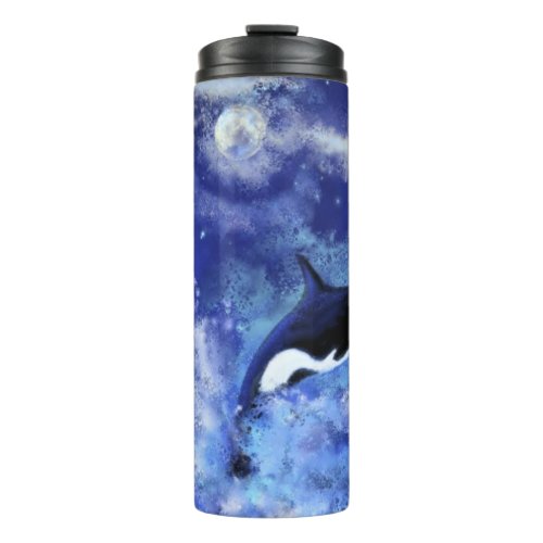 Killer Whale on Full Moon _ Art Drawing Thermal Tumbler