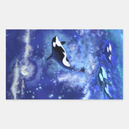 Killer Whale on Full Moon Blue Sticker Painting