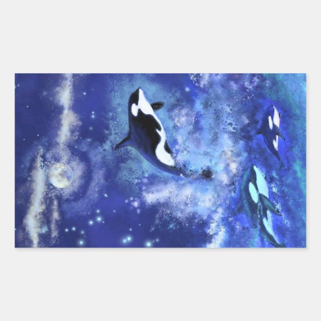 Killer Whale on Full Moon Blue Sticker Painting (Front)