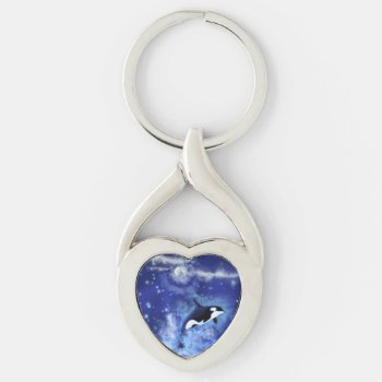 Killer Whale On Full Moon Keychain by Migned at Zazzle