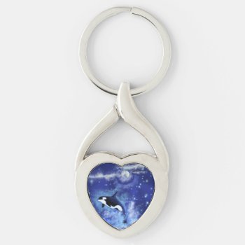 Killer Whale On Full Moon Keychain Gift by Migned at Zazzle