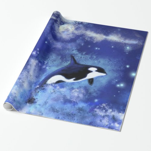 Killer Whale on Full Moon Wrapping Paper Painting