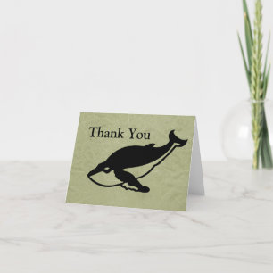 Killer Whale on Green Letterpress Thank You Card